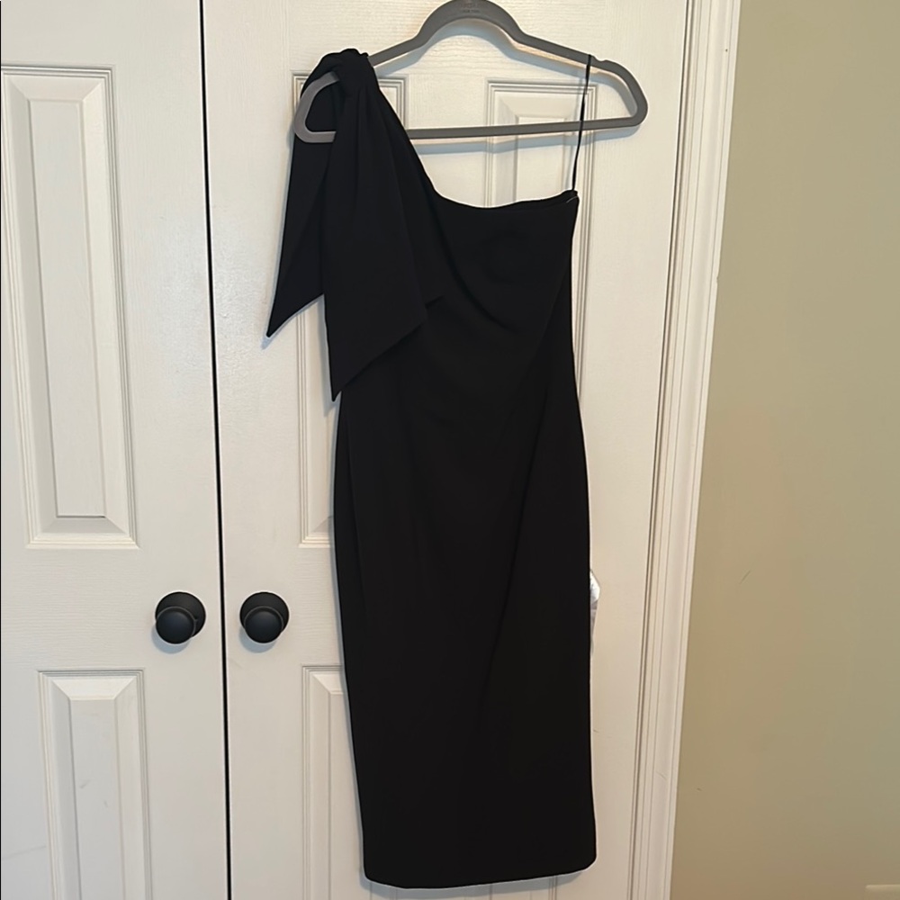 Dress the Population Black Asymmetrical Tie Front Cocktail Dress